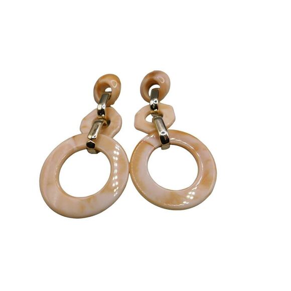Pierced Earrings Elegant Trio Interlocked Acrylic Circles Gold Tone Spacers - Picture 6 of 6